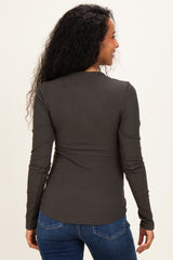 Charcoal Smoke Brushed Rib Knit Maternity Long Sleeve Top