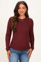 Merlot Brushed Rib Knit Maternity Long Sleeve Top