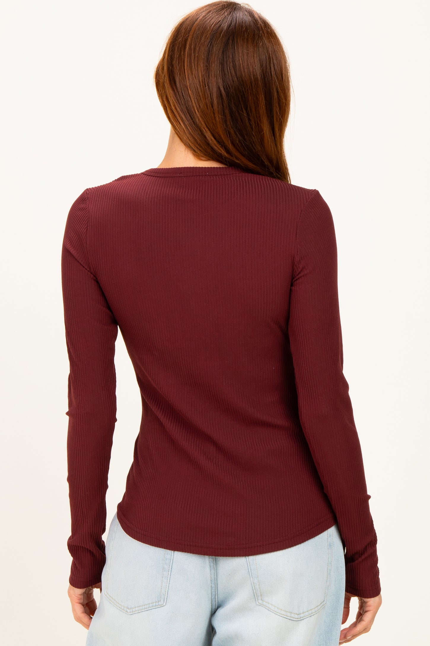 Merlot Smoke Brushed Rib Knit Long Sleeve Top