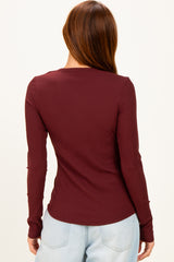 Merlot Smoke Brushed Rib Knit Long Sleeve Top