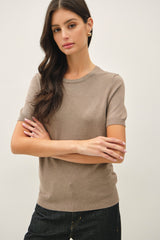 Heather Mocha Basic Short Sleeve Maternity Sweater Top