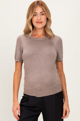 Heather Mocha Basic Short Sleeve Maternity Sweater Top