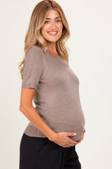 Heather Mocha Basic Short Sleeve Maternity Sweater Top