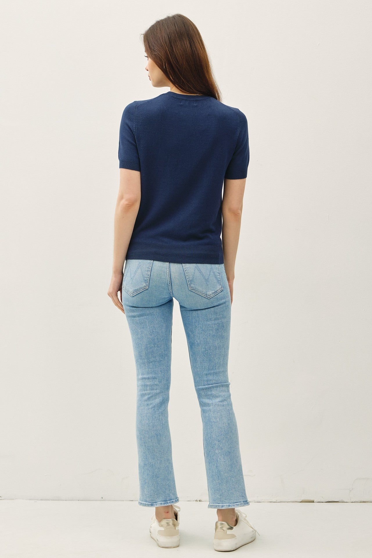 Navy Basic Short Sleeve Sweater Top