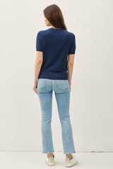 Navy Basic Short Sleeve Sweater Top