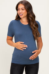 Navy Basic Short Sleeve Maternity Sweater Top