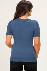 Navy Basic Short Sleeve Maternity Sweater Top