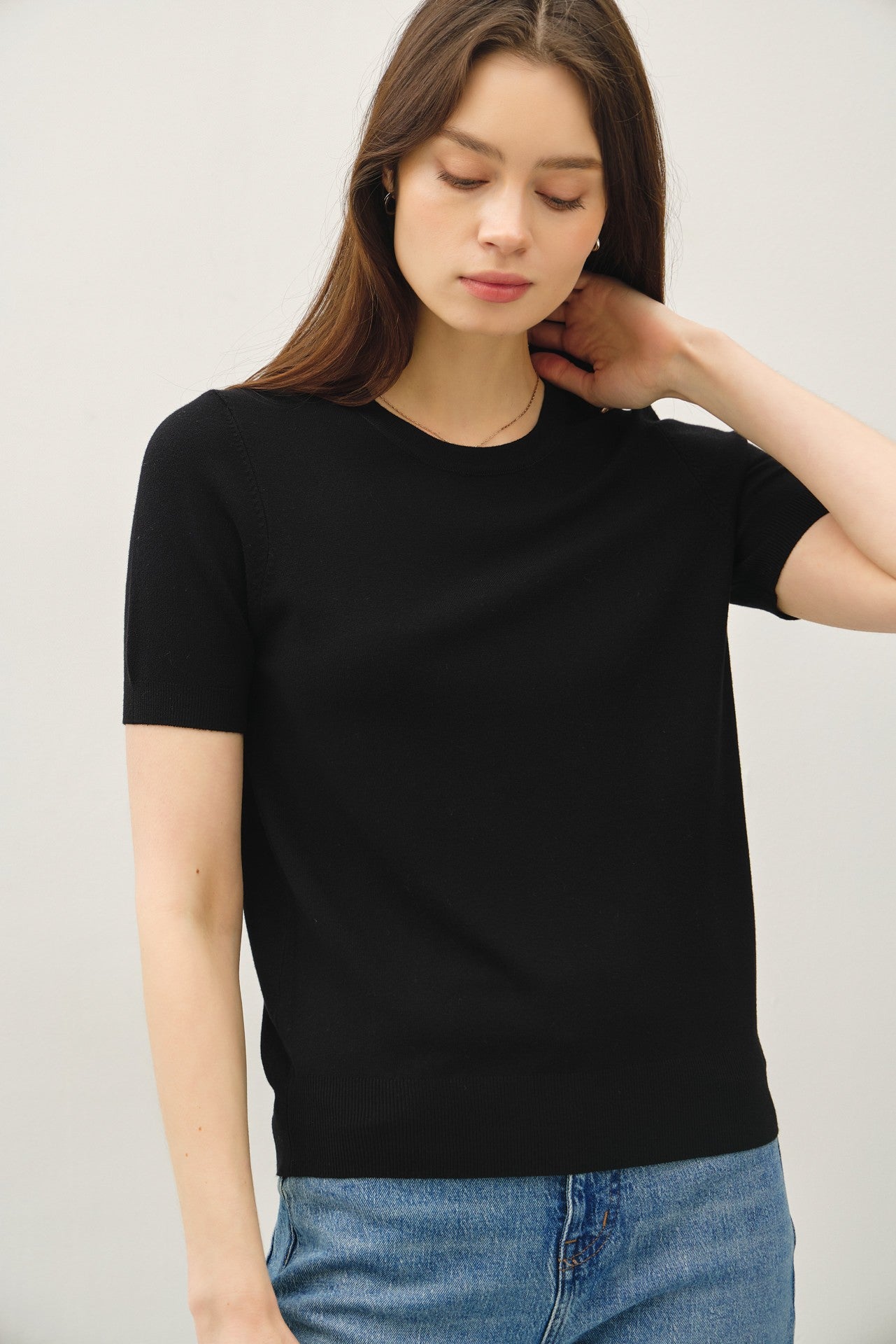 Black Basic Short Sleeve Maternity Sweater Top