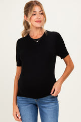 Black Basic Short Sleeve Maternity Sweater Top