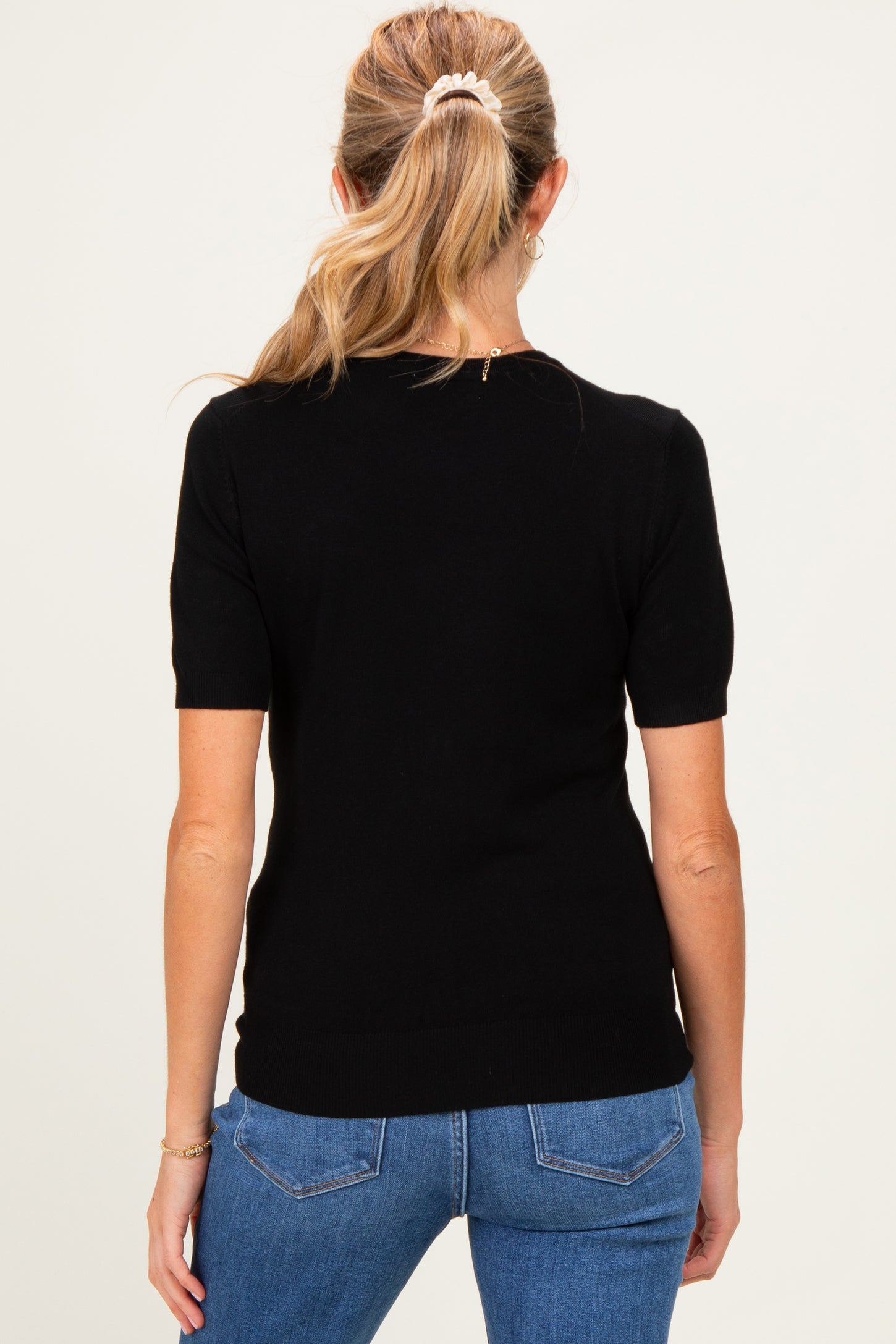 Black Basic Short Sleeve Maternity Sweater Top