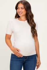 Oatmeal Basic Short Sleeve Maternity Sweater Top