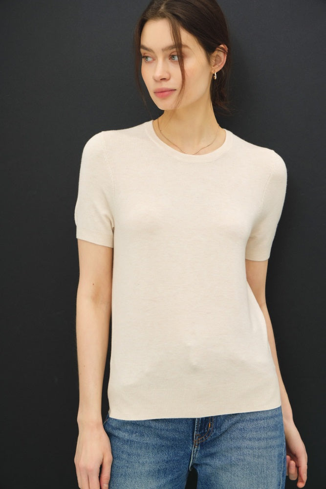 Oatmeal Basic Short Sleeve Maternity Sweater Top