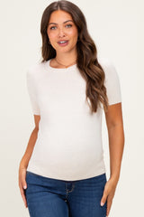 Oatmeal Basic Short Sleeve Maternity Sweater Top