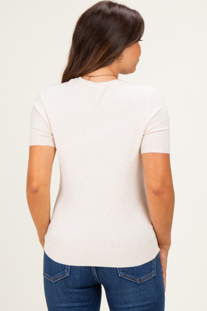 Oatmeal Basic Short Sleeve Maternity Sweater Top