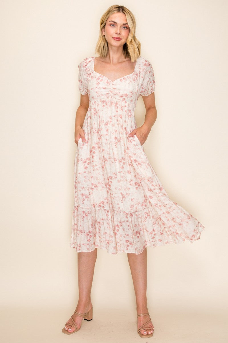 Ivory Floral Sweetheart Neckline Maternity Midi Dress