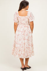 Ivory Floral Sweetheart Neckline Maternity Midi Dress