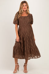 Brown Lace Tired Maternity Midi Dress