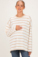 Taupe Striped Oversized Maternity Long Sleeve Top