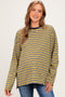 Chartreuse Striped Oversized Crewneck Maternity Long Sleeve Top