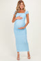 Light Blue Mesh Ruched Maternity Maxi Dress
