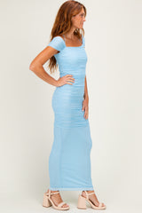 Light Blue Mesh Ruched Maxi Dress
