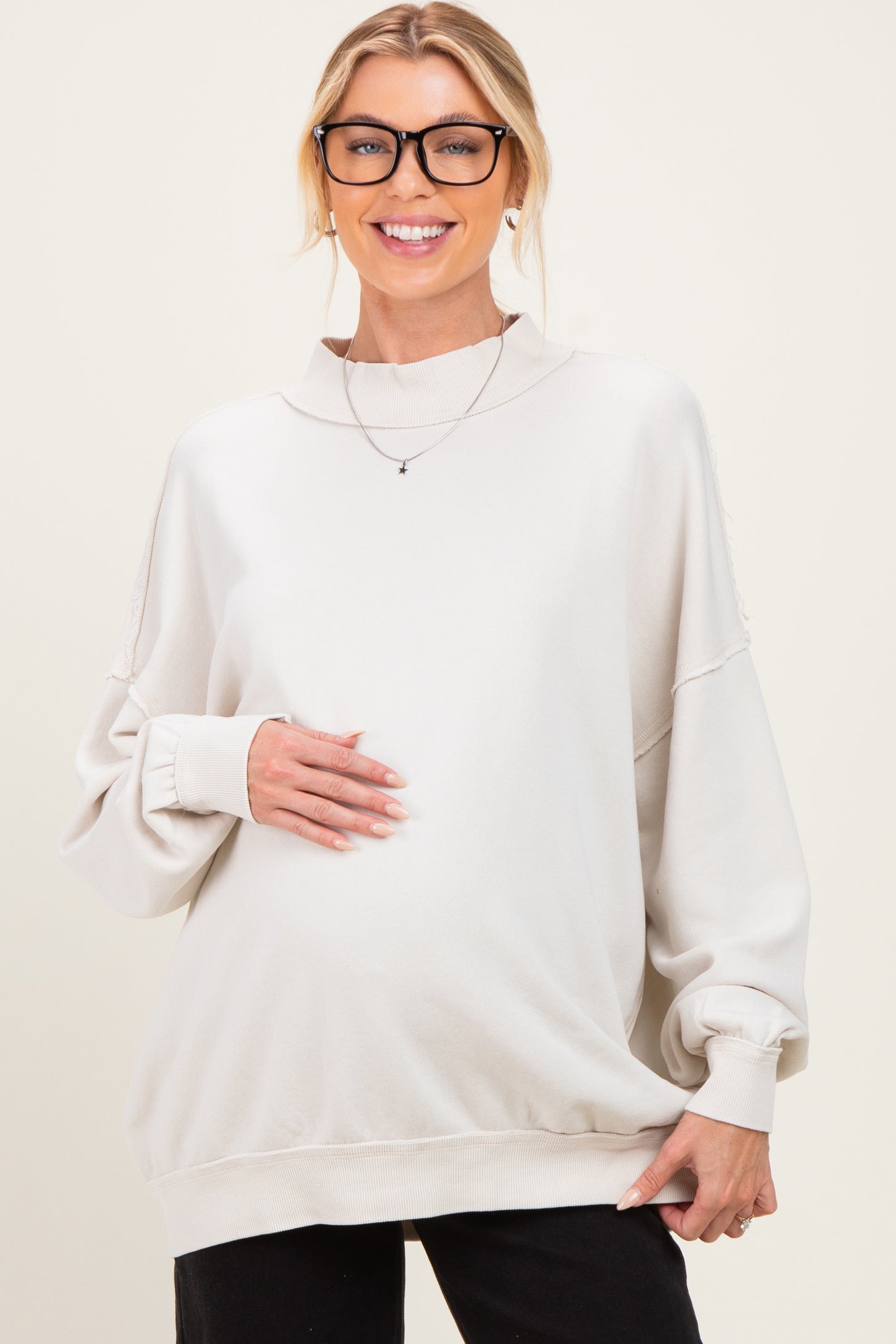 Ivory Oversized High Neck Maternity Sweatshirt