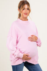 Light Pink Oversized High Neck Maternity Sweatshirt
