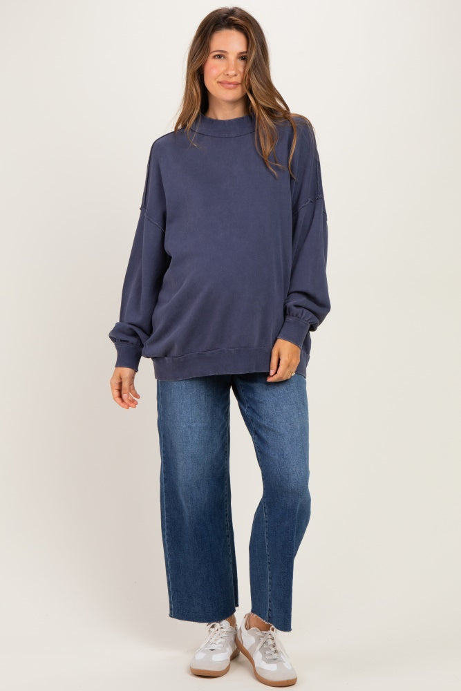 Navy Oversized High Neck Maternity Sweatshirt