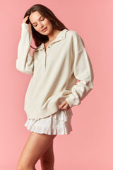 Cream Snap Collar Oversized Sweatshirt