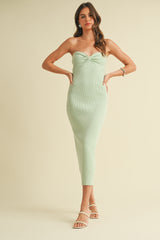 Mint Cutout Tie Back Strapless Midi Dress