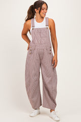 Brown Pinstriped Barrel-Leg Maternity Overalls