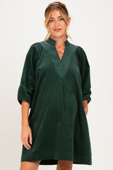 Forest Green Corduroy Contrast Stitched Maternity Dress