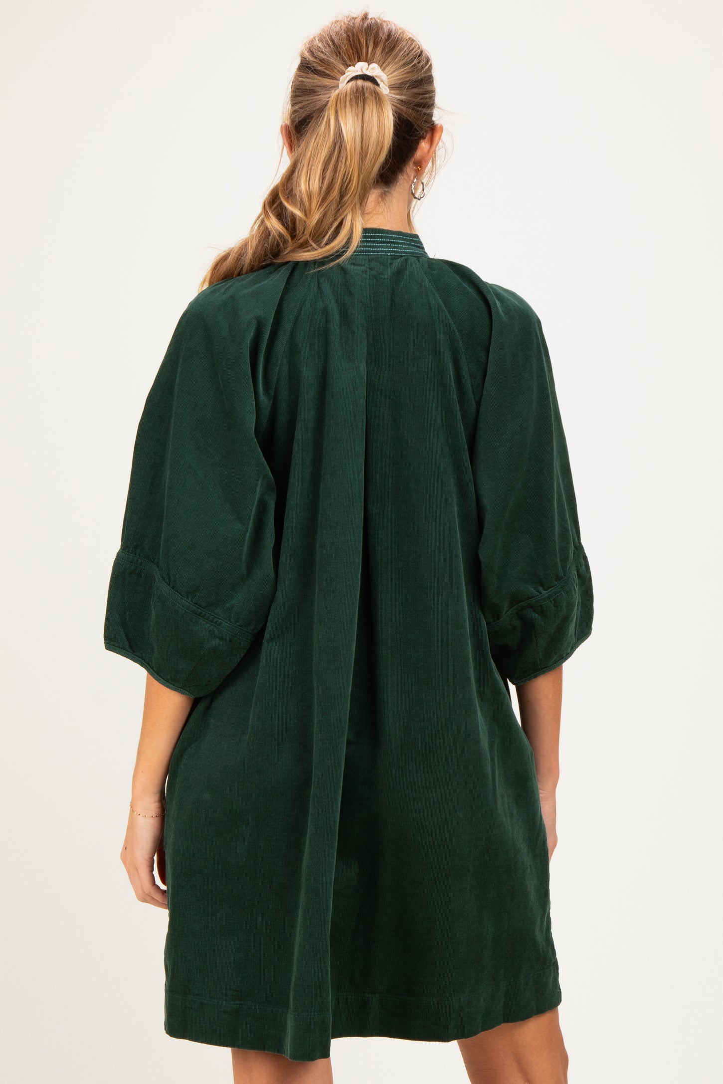 Forest Green Corduroy Contrast Stitched Maternity Dress