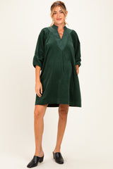 Forest Green Corduroy Contrast Stitched Maternity Dress