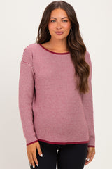 Burgundy Striped Waffle Knit Maternity Sweater