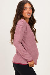 Burgundy Striped Waffle Knit Maternity Sweater