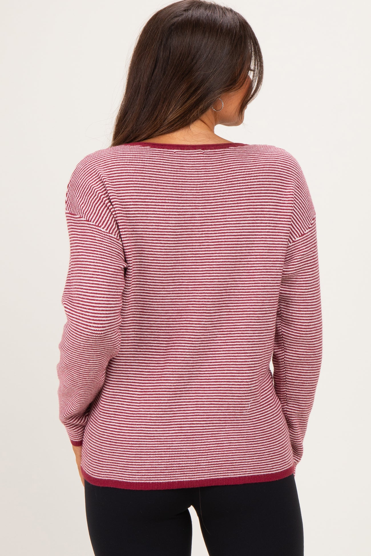 Burgundy Striped Waffle Knit Maternity Sweater