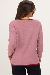 Burgundy Striped Waffle Knit Maternity Sweater