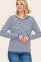 Denim Blue Striped Waffle Knit Sweater