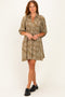Light Olive Paisley Puff Sleeve Dress