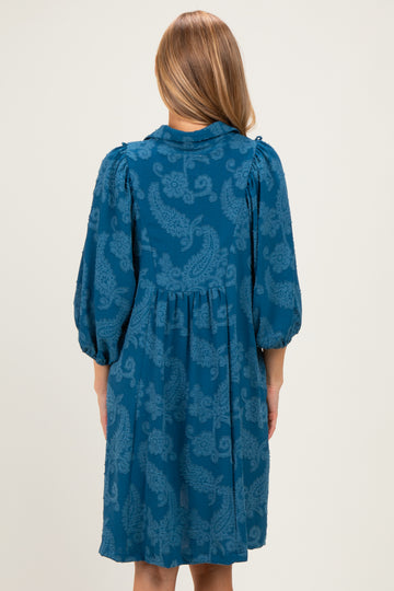Blue Paisley Puff Sleeve Dress