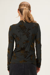 Olive Velvet Floral Mock Neck Top