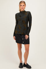 Olive Velvet Floral Mock Neck Top