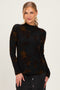 Black Velvet Floral Mock Neck Top