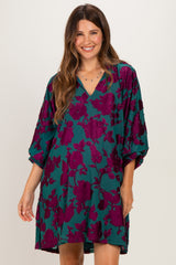 Teal Floral Velvet Maternity Dress
