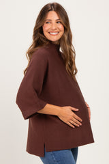 Brown Mock Neck Dolman Short Sleeve Maternity Top