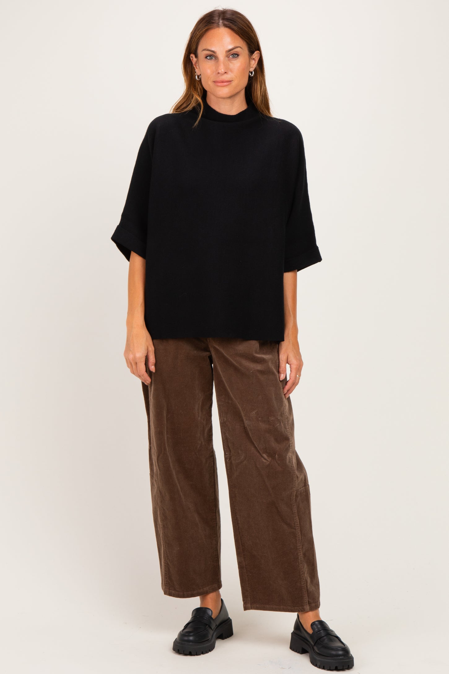 Black Mock Neck Dolman Short Sleeve Top