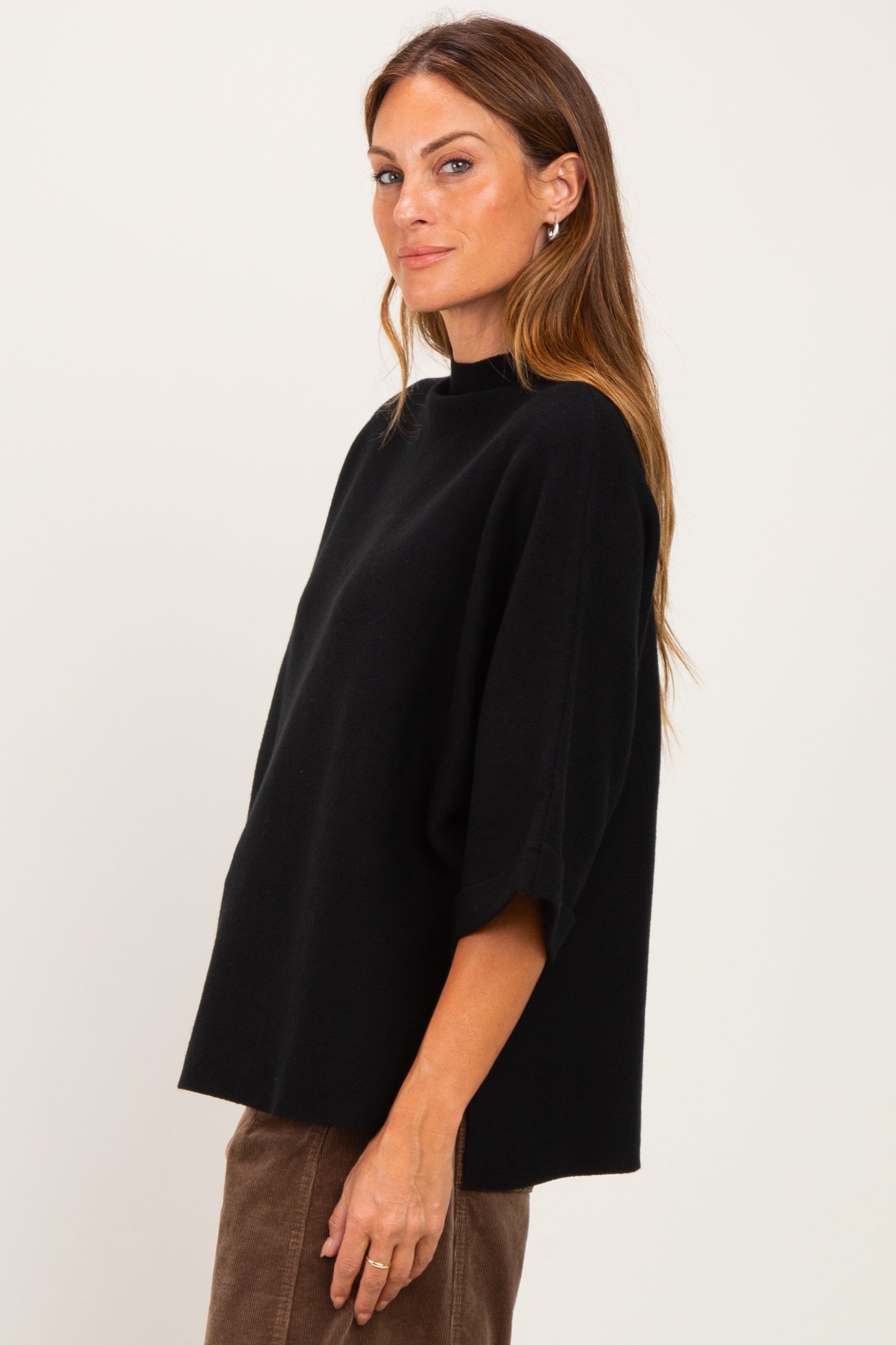 Black Mock Neck Dolman Short Sleeve Top