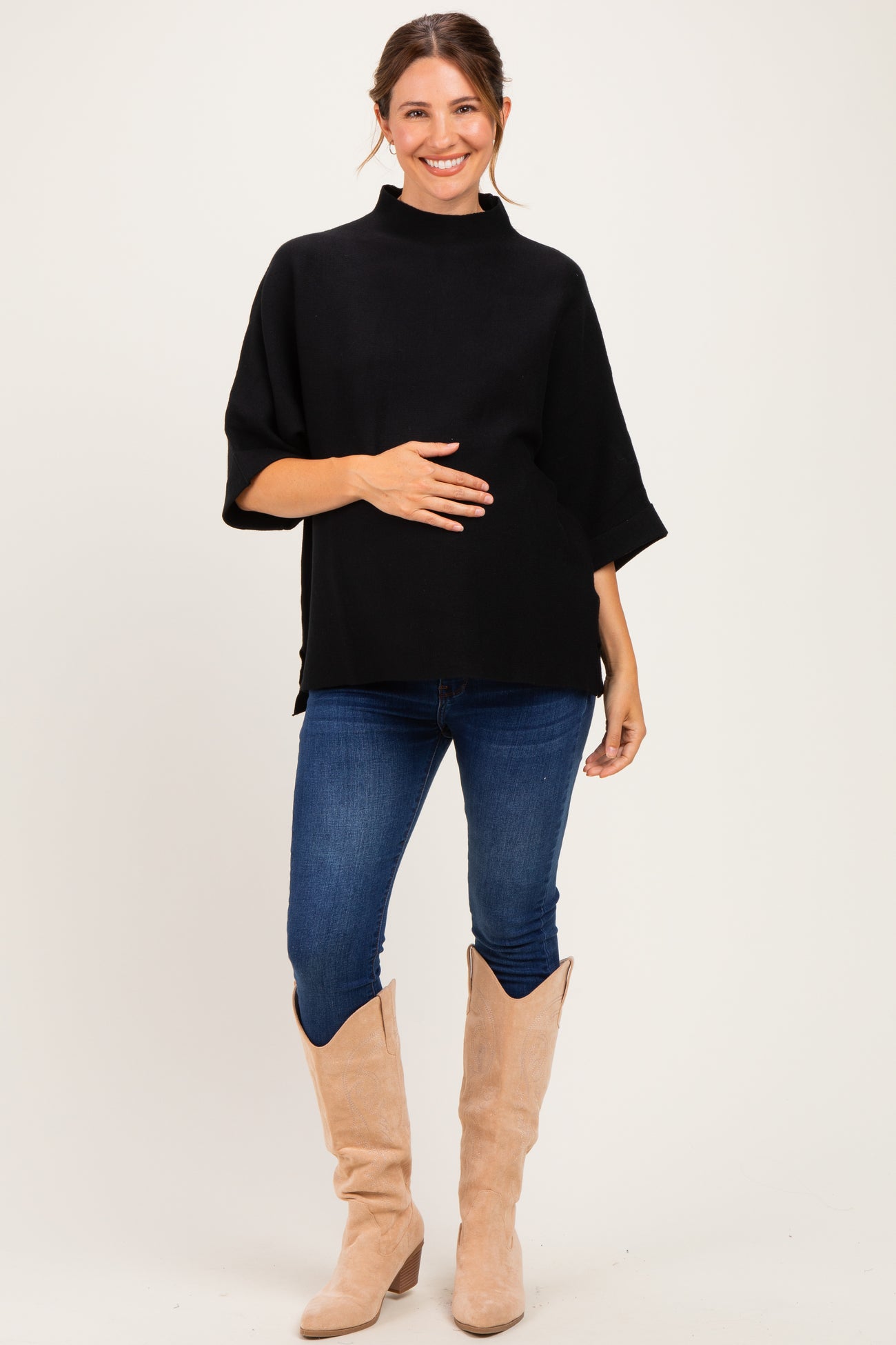 Black Mock Neck Dolman Short Sleeve Maternity Top