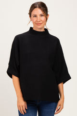Black Mock Neck Dolman Short Sleeve Maternity Top